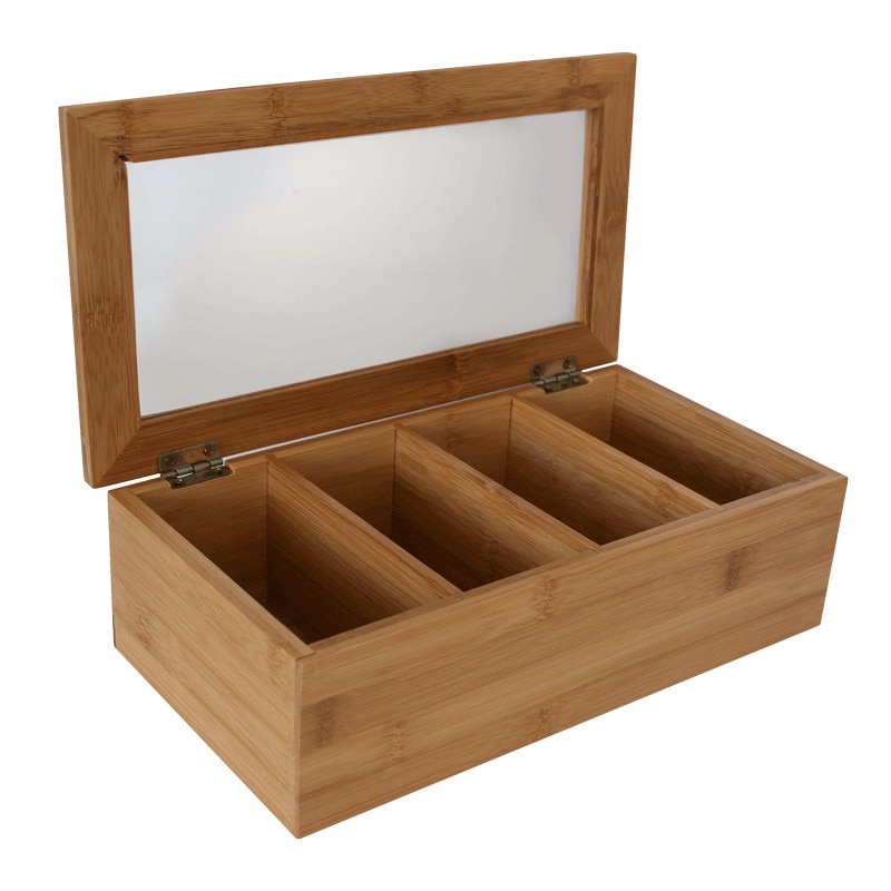 Cutie raki bambus de ceai cu 4 compartimente 30x16x9cm