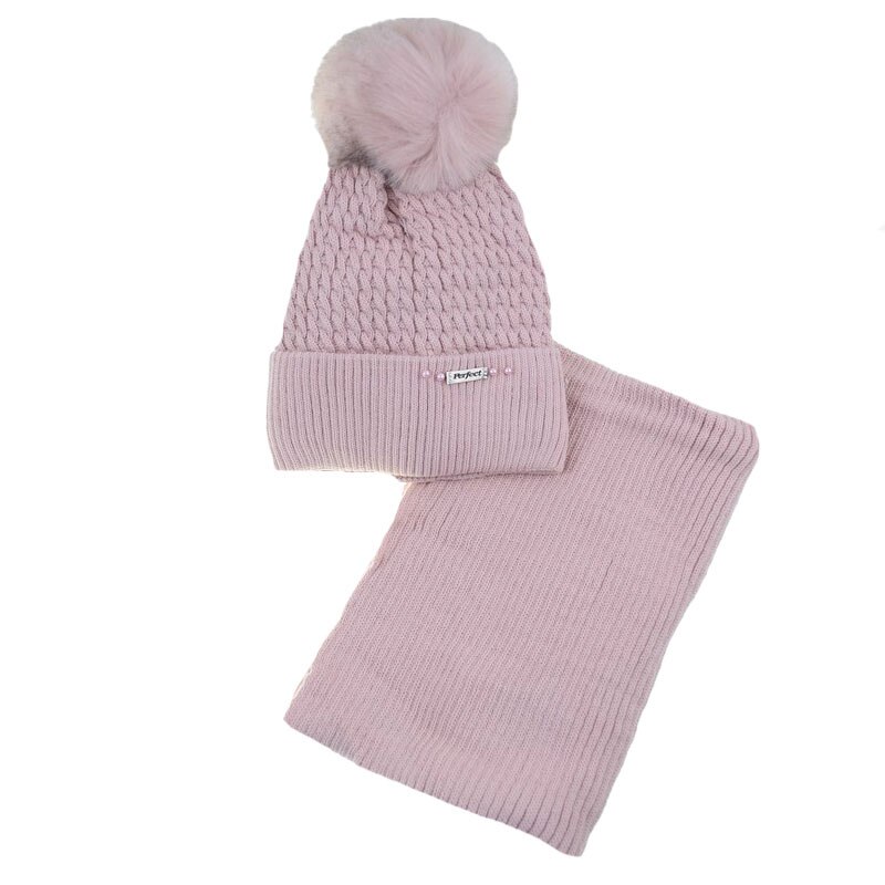 Set 2 piese caciula si fular pentru fete Perfect CFP-9-58, Roz 65867