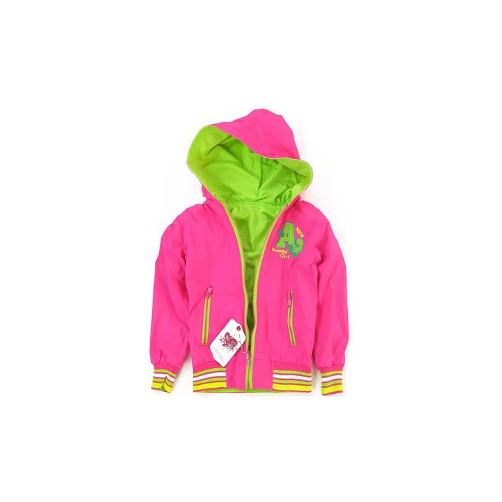 Jacheta reversibila pentru copii G007C culoare corai, Verde/Roz