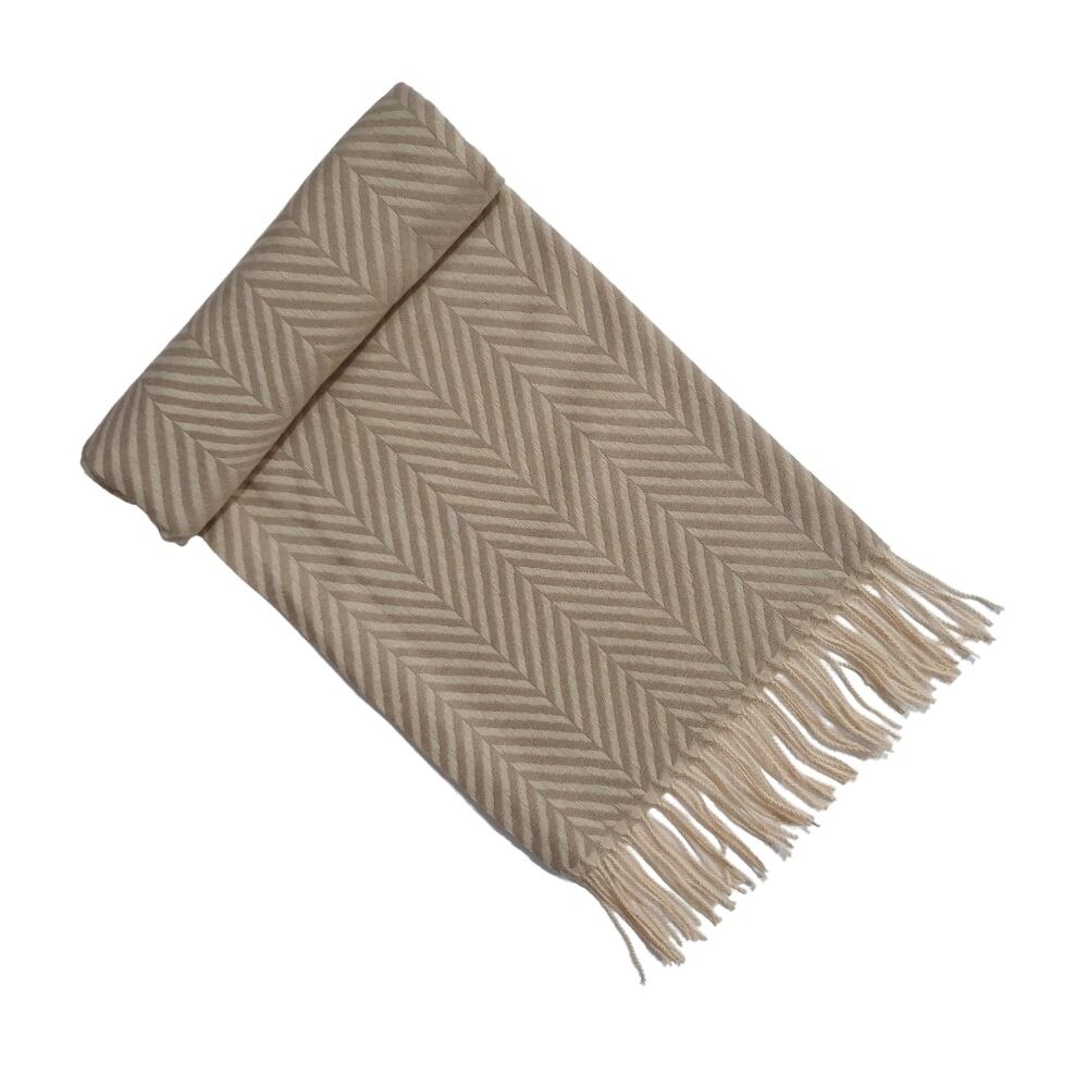 Fular elegant, Onore, casmir, bej si crem, model liniar, 202 x 66 cm