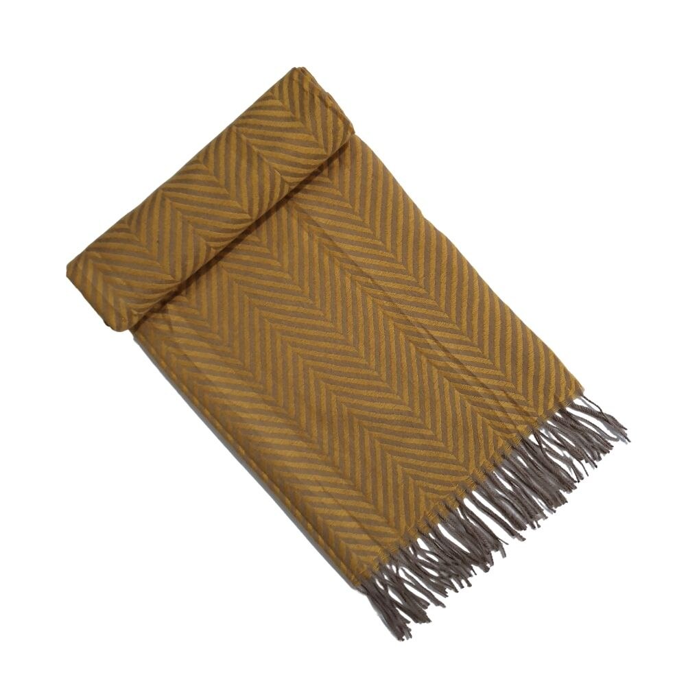 Fular elegant, Onore, casmir, maro deschis si galben, model liniar, 202 x 66 cm