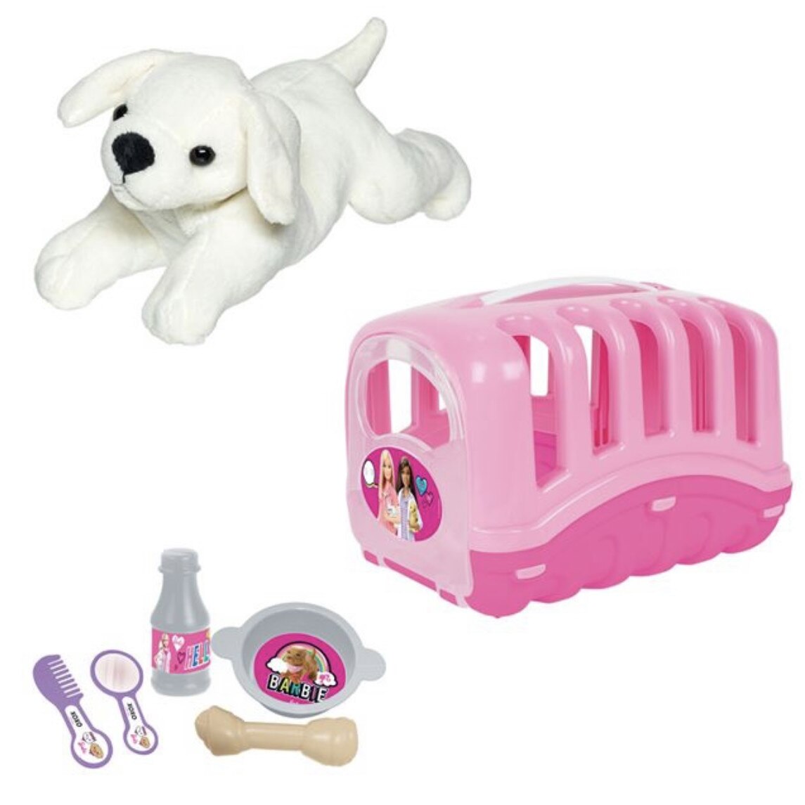 Set pentru papusa Barbie, catelus, cusca si 5 accesorii