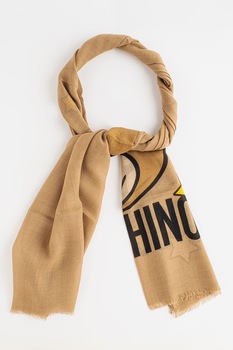 Moschino, Esarfa din lana cu imprimeu logo, Taupe Moschino, Esarfa din lana cu imprimeu logo, Taupe
