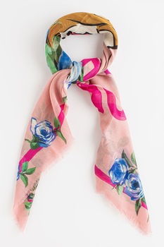 Moschino, Esarfa din lana si matase cu imprimeu logo, Roz Moschino, Esarfa din lana si matase cu imprimeu logo, Roz