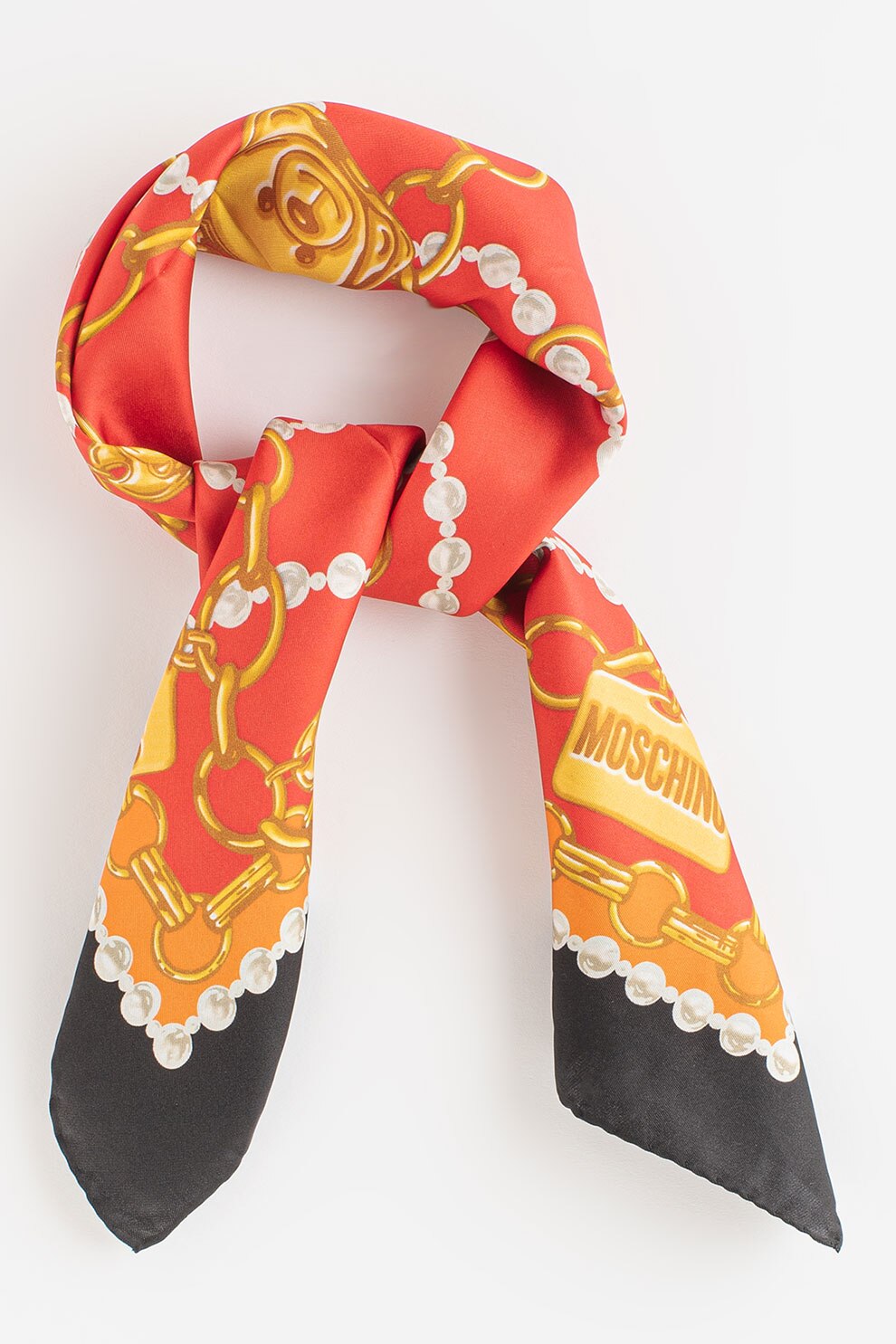 Moschino, Esarfa patrata din matase cu imprimeu, Rosu/Negru