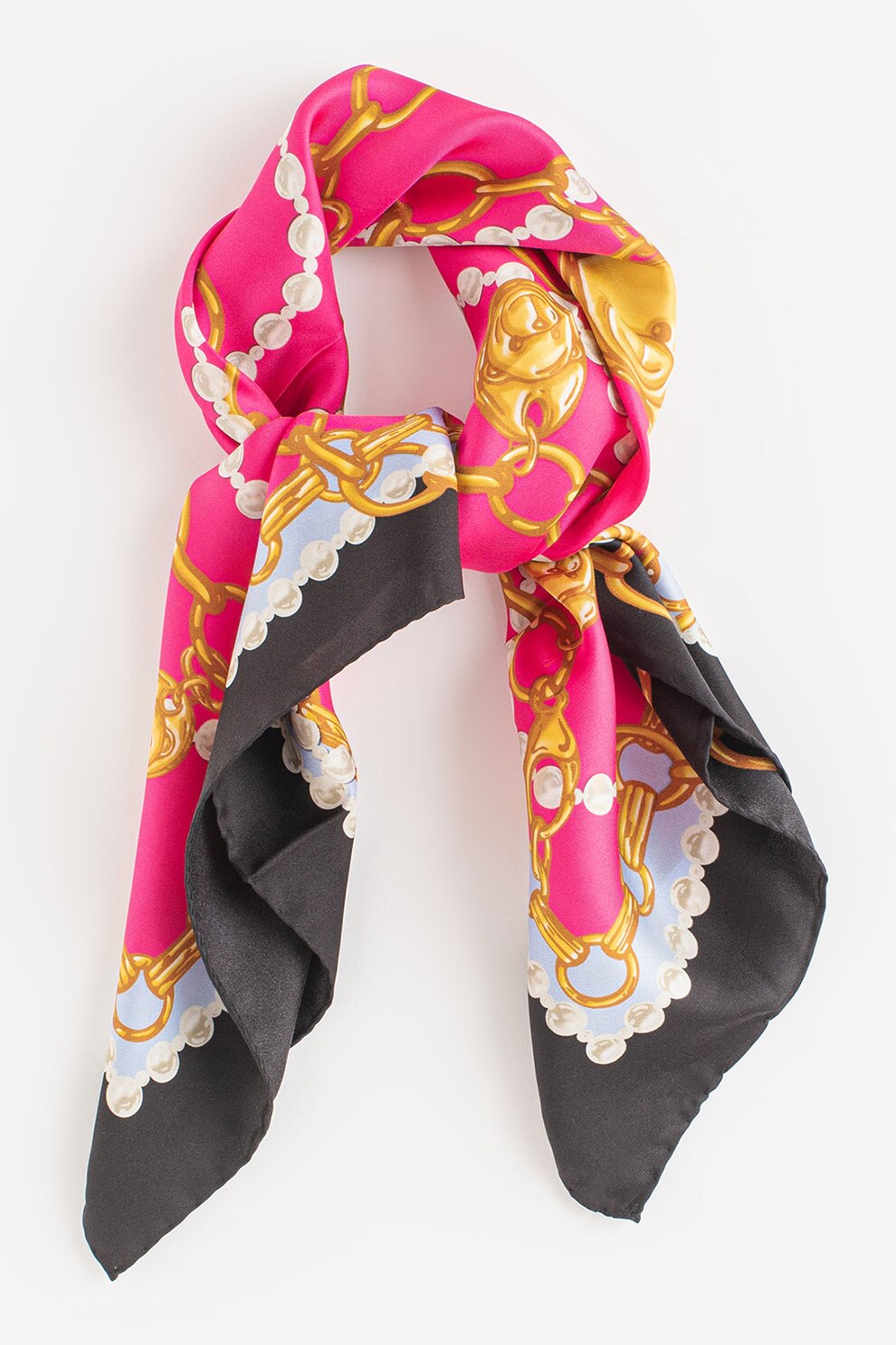Moschino, Esarfa patrata din matase cu imprimeu, Roz fucsia/Negru