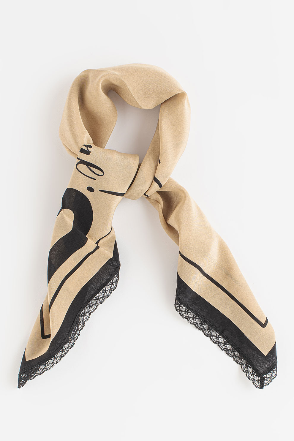 Moschino, Esarfa din matase cu imprimeu logo, Negru/Bej