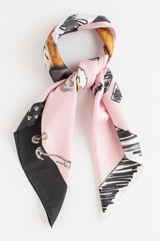 Moschino, Esarfa patrata din matase cu imprimeu, Pink/Black Moschino, Esarfa patrata din matase cu imprimeu, Pink/Black