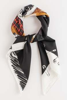 Moschino, Esarfa patrata din matase cu imprimeu, Black/White Moschino, Esarfa patrata din matase cu imprimeu, Black/White