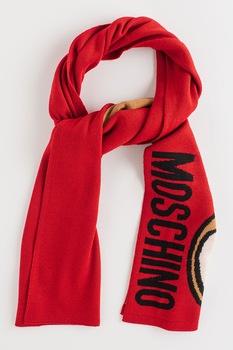 Moschino, Fular din amestec de lana cu model logo cu ursulet, Rosu/Maro/Roz Moschino, Fular din amestec de lana cu model logo cu ursulet, Rosu/Maro/Roz
