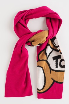Moschino, Fular din amestec de lana cu model logo cu ursulet, Fucsia Moschino, Fular din amestec de lana cu model logo cu ursulet, Fucsia