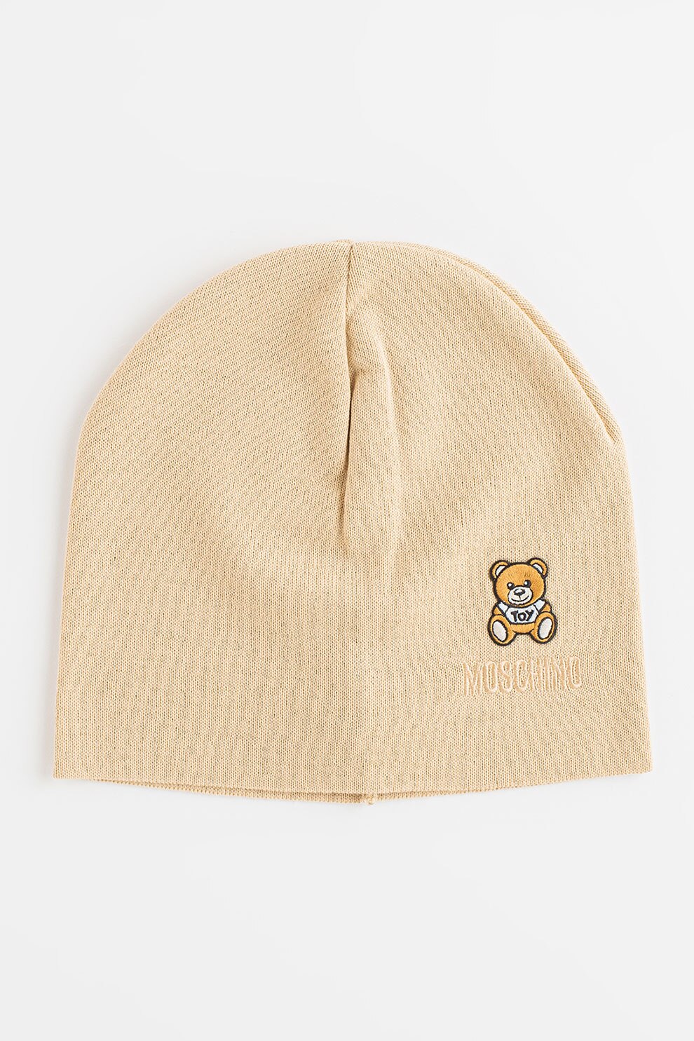 Moschino, Caciula tricotata fin din lana cu detalii logo, Bej