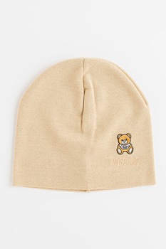 Moschino, Caciula tricotata fin din lana cu detalii logo, Bej Moschino, Caciula tricotata fin din lana cu detalii logo, Bej