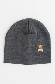 Moschino, Caciula tricotata fin din lana cu detalii logo, Gri Moschino, Caciula tricotata fin din lana cu detalii logo, Gri