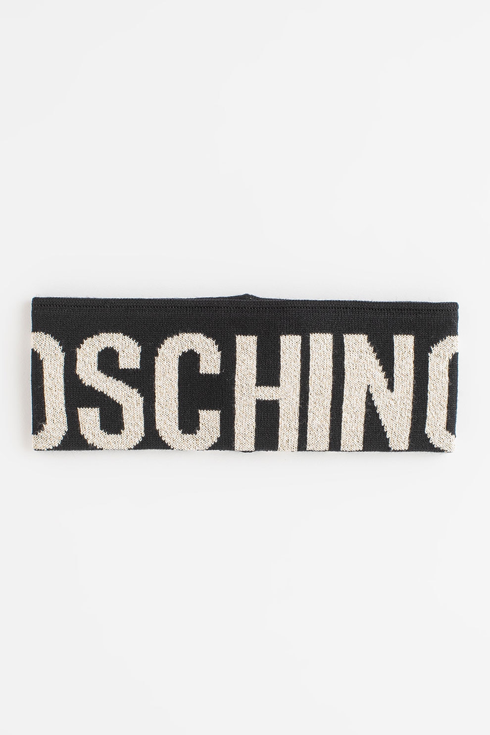 Moschino, Bentita din amestec de lana cu imprimeu logo, Negru/Alb