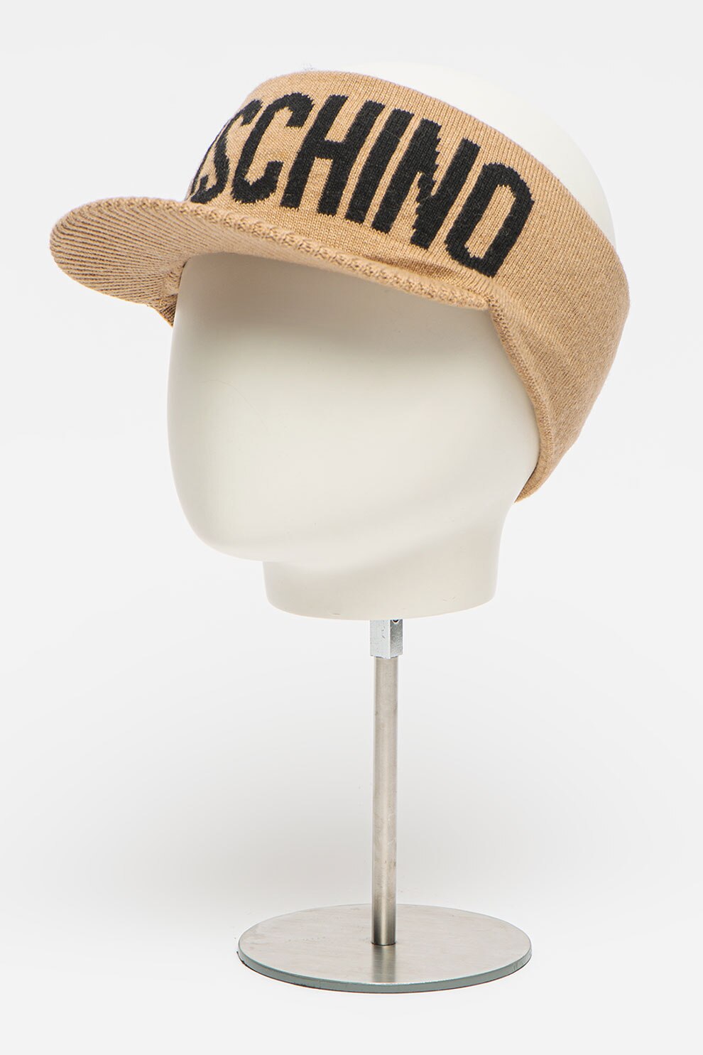 Moschino, Vizor din amestec de lana cu imprimeu logo, Bej