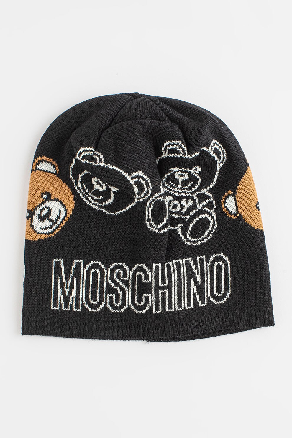 Moschino, Caciula din amestec de lana cu logo, Negru/Alb