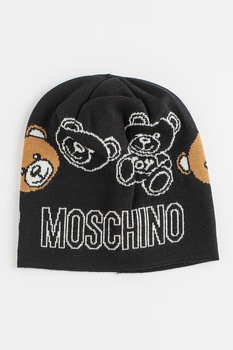 Moschino, Caciula din amestec de lana cu logo, Negru/Alb Moschino, Caciula din amestec de lana cu logo, Negru/Alb