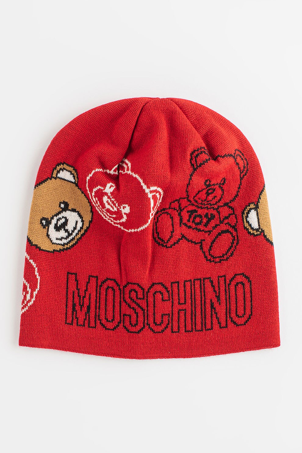 Moschino, Caciula din amestec de lana cu logo, Rosu