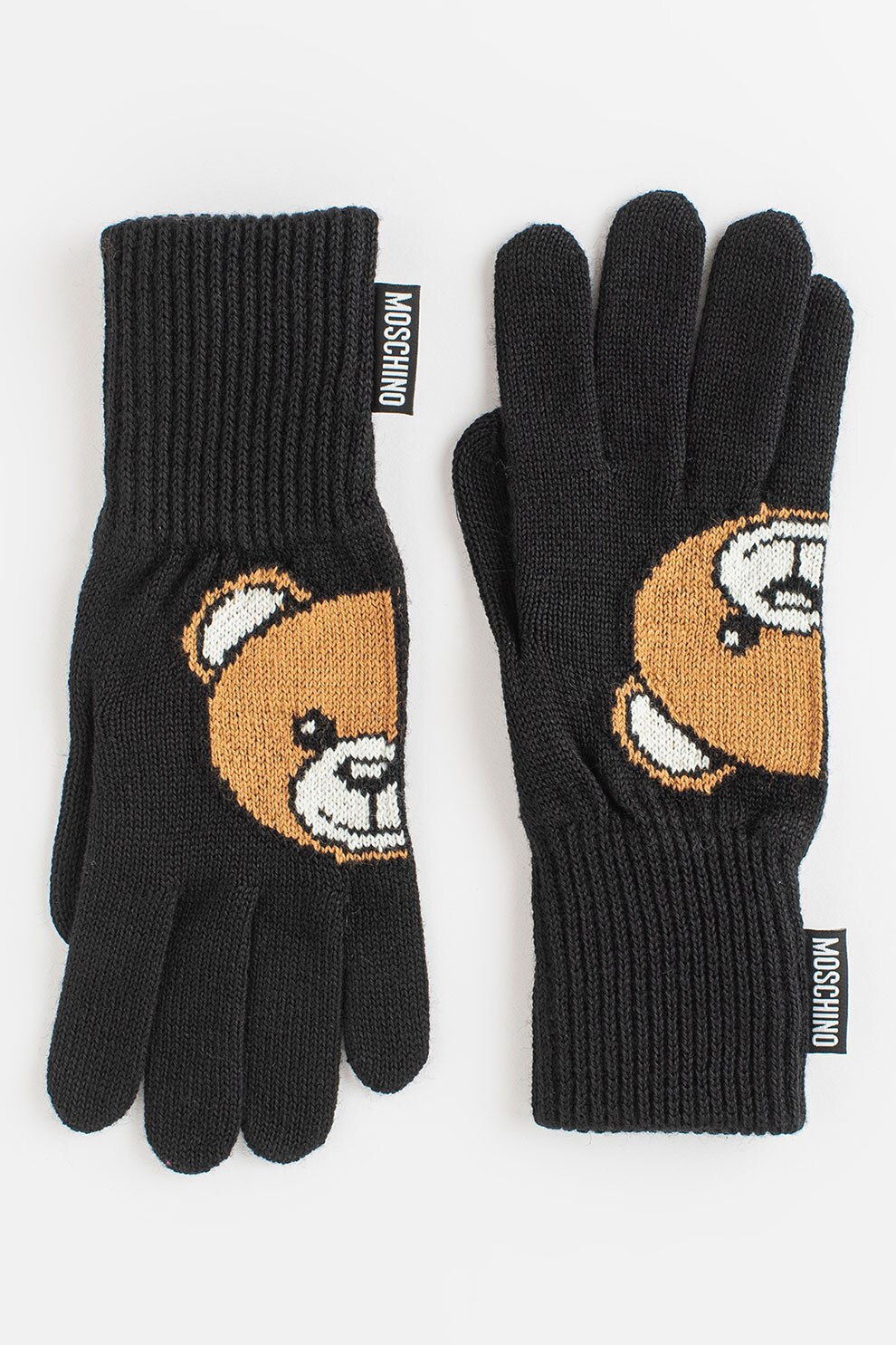 Moschino, Manusi tricotate din amestec de lana cu logo, Negru/Maro