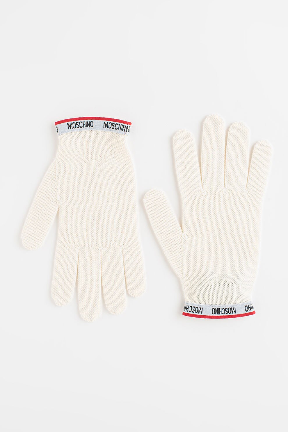 Moschino, Manusi din amestec de lana cu detalii logo, Alb