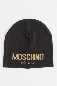 Moschino, Caciula din amestec de lana cu logo, Negru Moschino, Caciula din amestec de lana cu logo, Negru