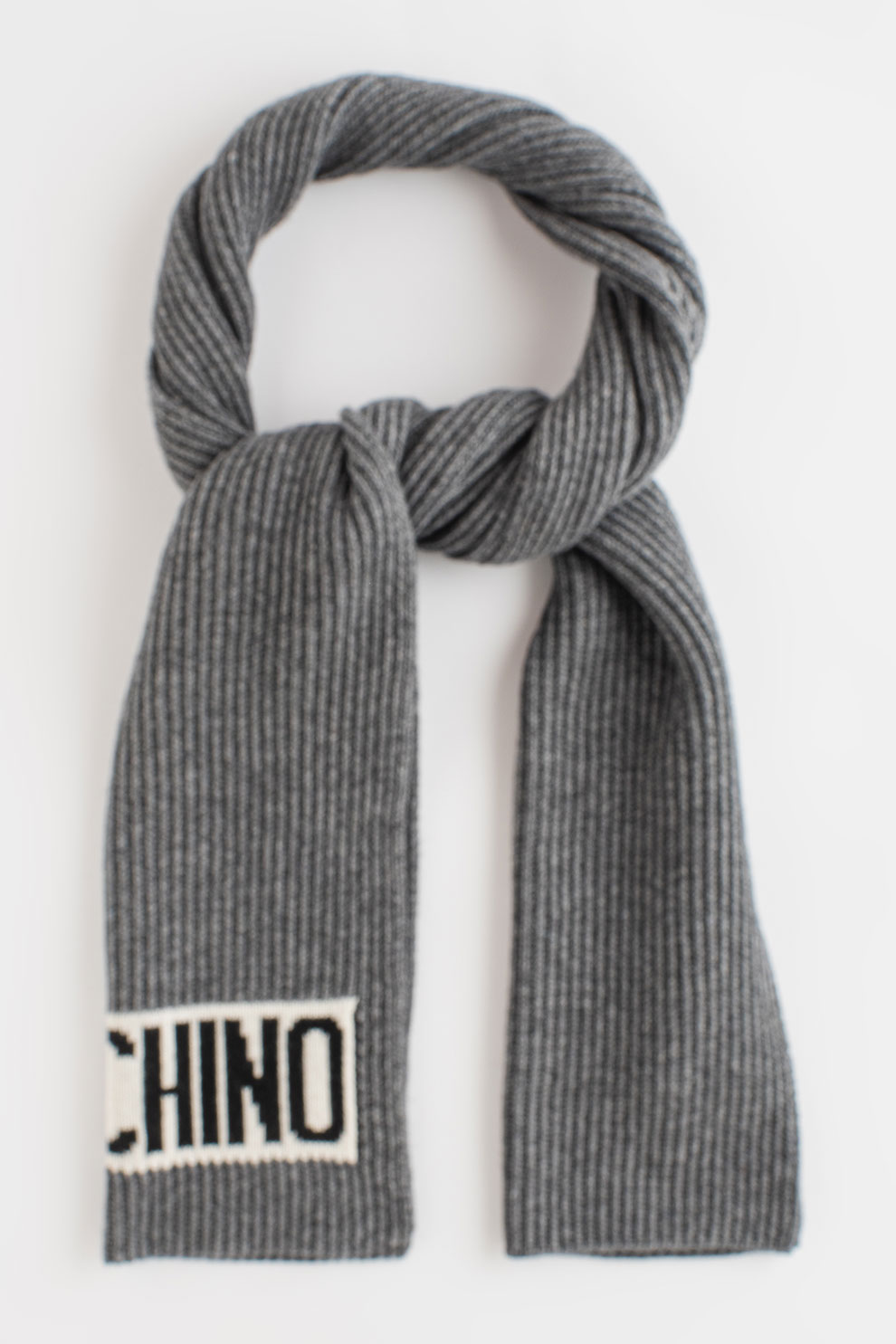 Moschino, Fular din amestec de lana cu aspect striat, Gri