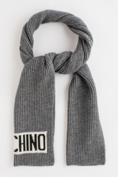 Moschino, Fular din amestec de lana cu aspect striat, Gri Moschino, Fular din amestec de lana cu aspect striat, Gri