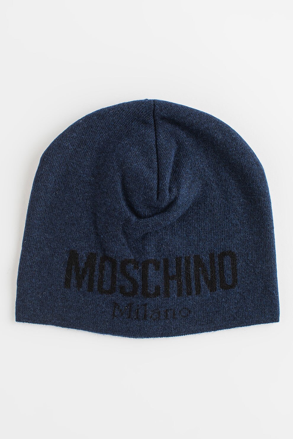 Moschino, Caciula tricotata din amestec de lana cu logo, Bleumarin