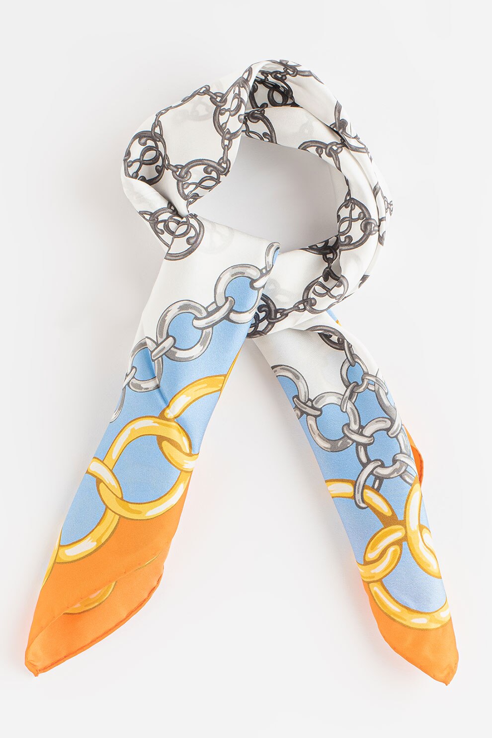 Moschino, Esarfa patrata din matase cu imprimeu, Oranj/Albastru/Alb