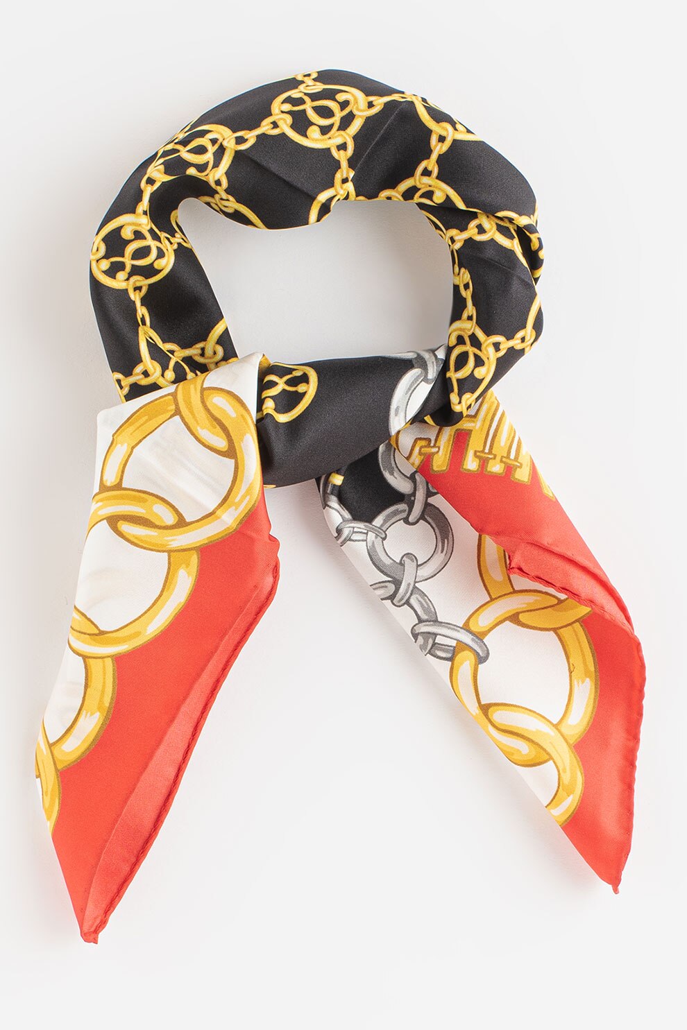 Moschino, Esarfa patrata din matase cu imprimeu, Rosu/Negru