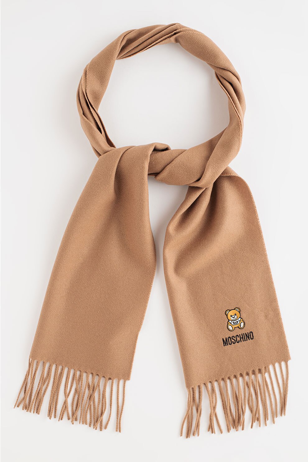 Moschino, Fular din lana cu detalii cu franjuri, Taupe