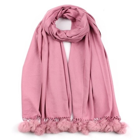 Esarfa casmir tip fular cu ciucuri, roz, 180x70 cm - eMAG.ro