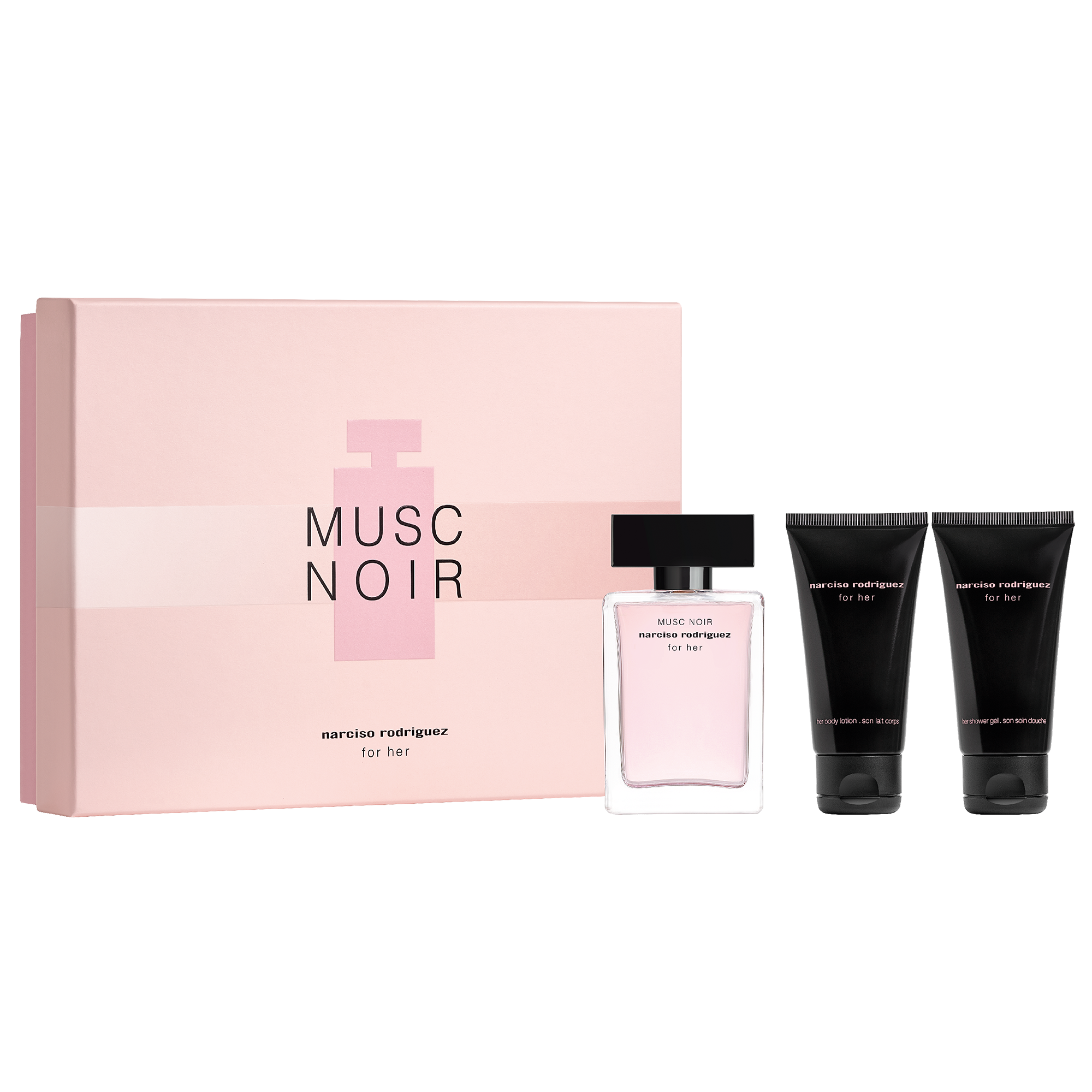Set cadou Narciso Rodriguez, For Her Musc Noir, Femei: Apa de Parfum, 50 ml + Lotiune de corp, 50 ml + Gel de dus, 50 ml