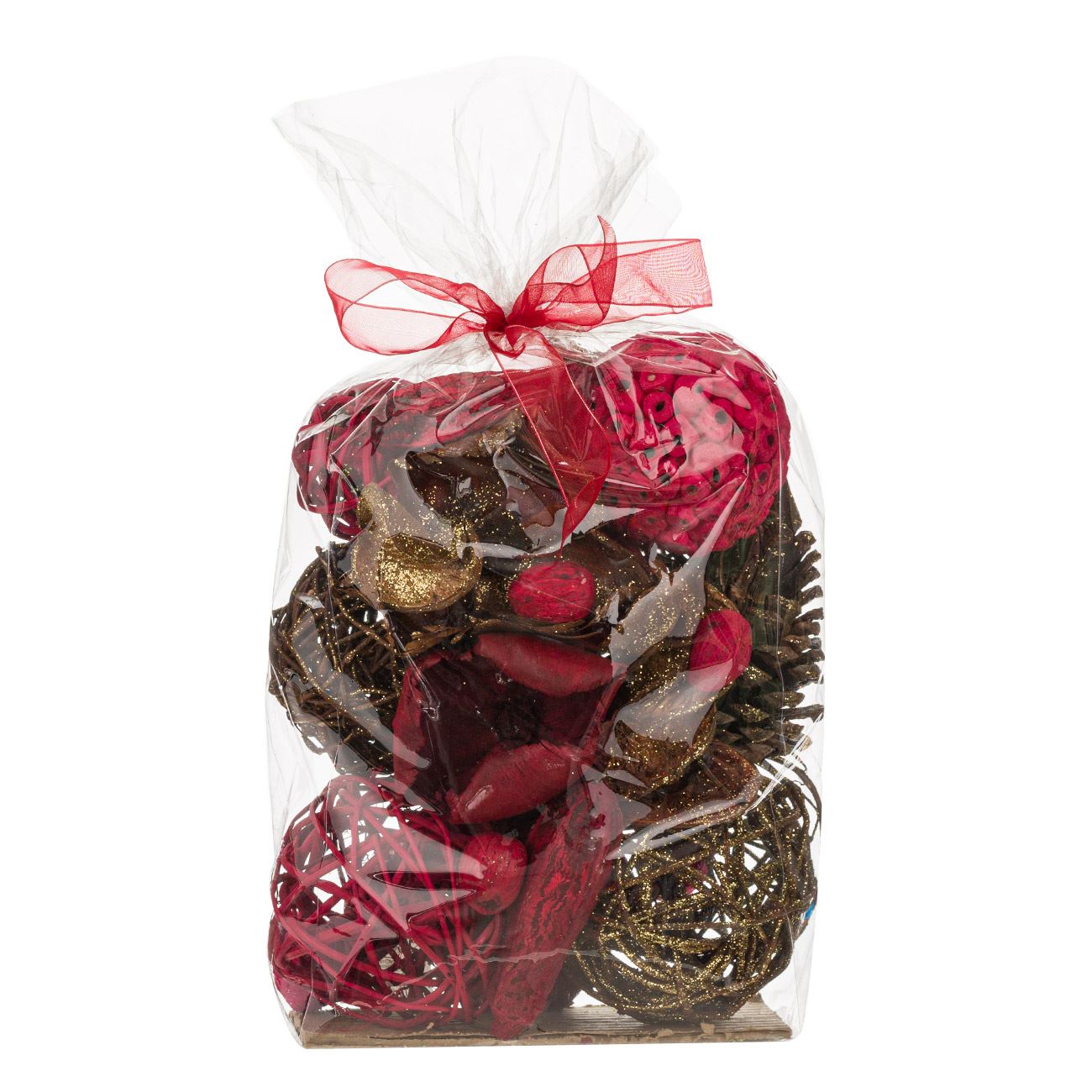 Potpourri decorative, Zola, de Craciun, frunze, conuri, bile, rosu-auriu, 498g