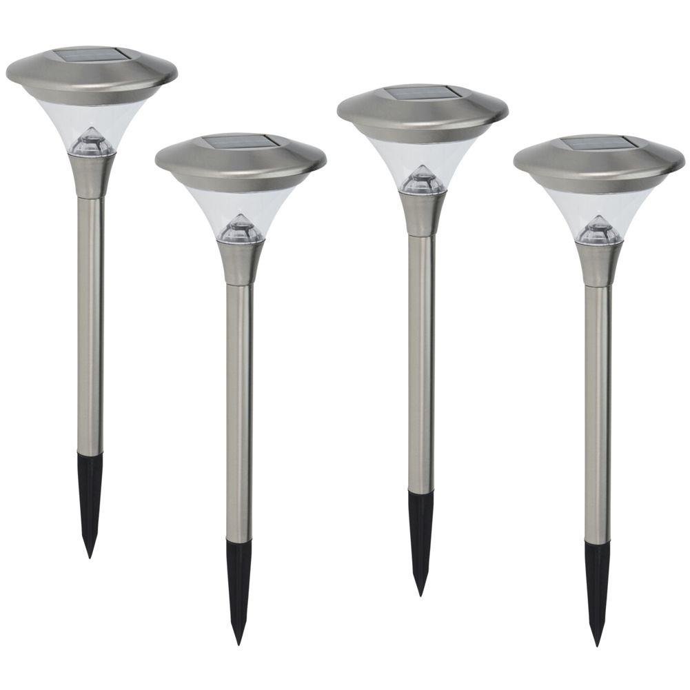 Set 4 lampi solare LED, Progarden, Inox, Senzori amurg, Argintiu