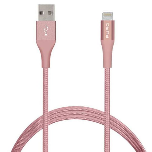 Cablu USB-A la Lightning Puro Fabric K2, 1,2 m, aur roz