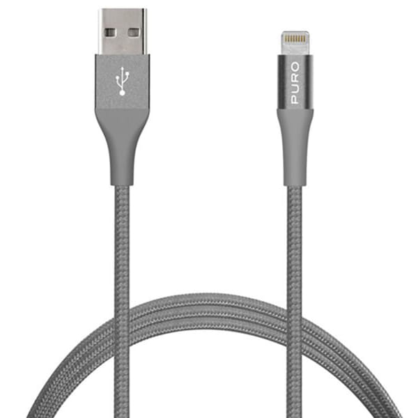 Cablu de date, compatibil Apple, Puro Fabric K2 USB-A la Lightning, 1,2 m, gri