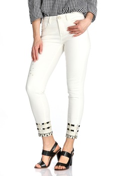 Blugi Skinny cu detalii brodate, Desigual-Denim Luna, Alb, 26 Blugi Skinny cu detalii brodate, Desigual-Denim Luna, Alb, 26