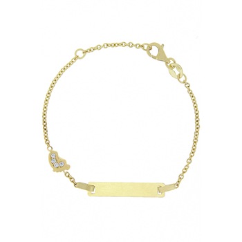 Bratara copii aur 14 k cu placuta si piciorus, pietre zirconia Bratara copii aur 14 k cu placuta si piciorus, pietre zirconia