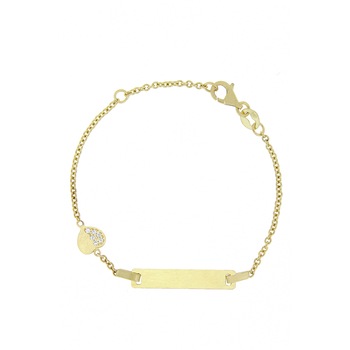 Bratara copii aur de 14 k cu placuta si inimioara, pietre zirconia Bratara copii aur de 14 k cu placuta si inimioara, pietre zirconia