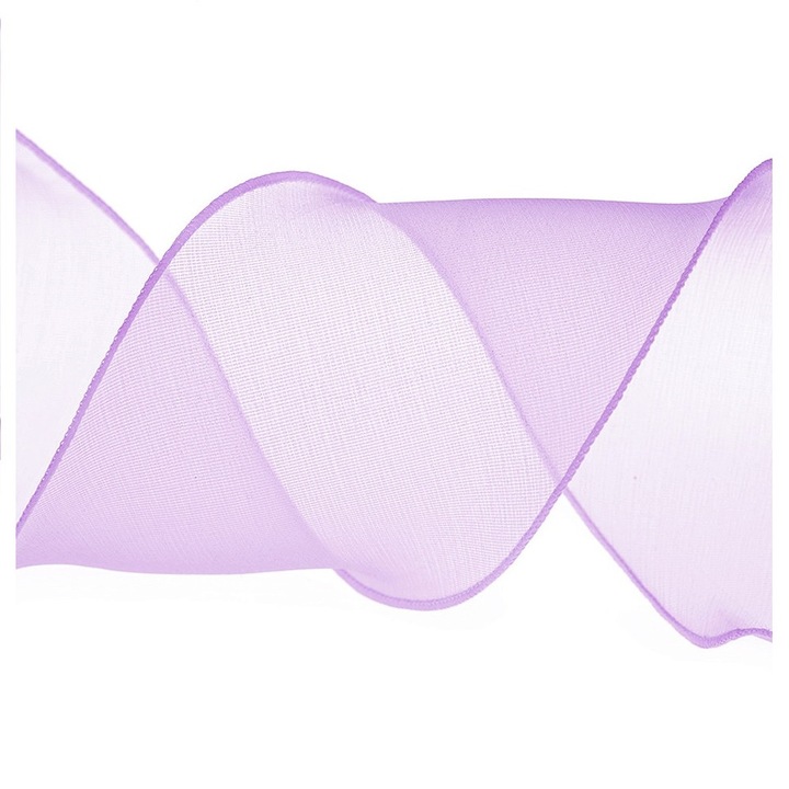 Органзена панделка с перлен ефект, светло лилава, ширина 8 см., 13,5 м