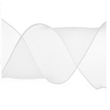 Panglica organza cu efect perlat, alb, latime 8 cm, 1 M Panglica organza cu efect perlat, alb, latime 8 cm, 1 M