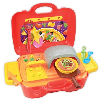 Set plastilina in atelier de facut pizza, cu cuptor, geanta si alte accesorii , pentru copii + 3 ani Set plastilina in atelier de facut pizza, cu cuptor, geanta si alte accesorii , pentru copii + 3 ani