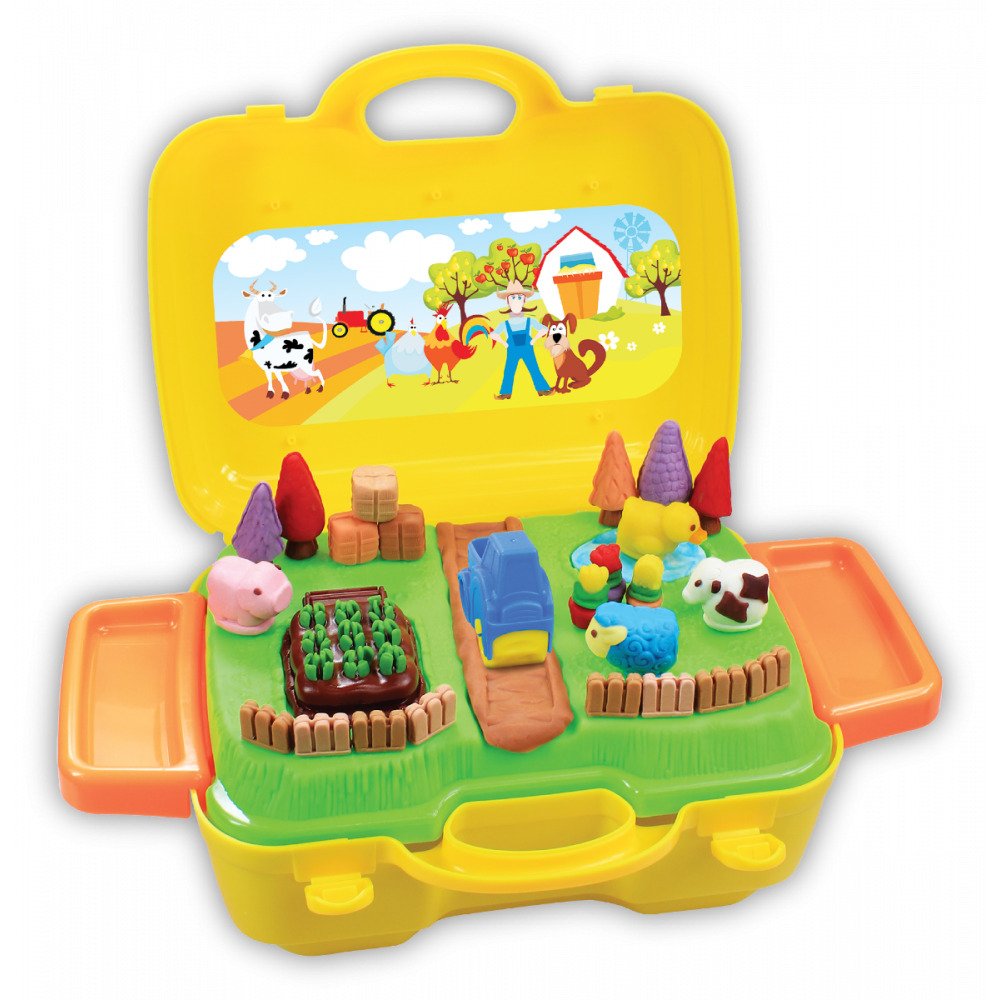 Set plastilina la ferma in geanta ,cu 17 piese pentru a face animale, ATS + 3 ani