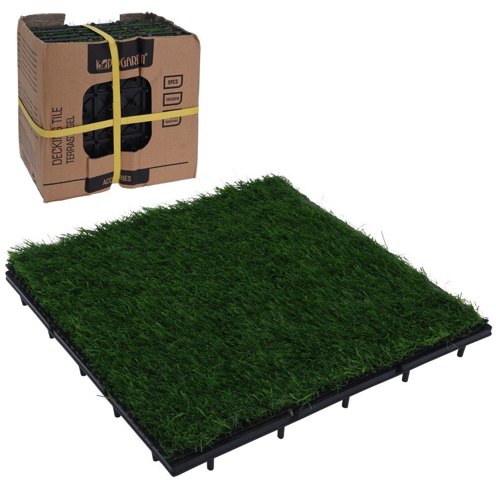 Set panouri iarba, Progarden, Plastic, 9 bucati, 30x30 cm, Verde
