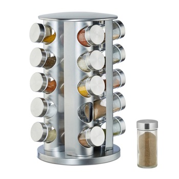 Set 20 recipiente condimente cu suport rotativ,inox, Relaxdays Set 20 recipiente condimente cu suport rotativ,inox, Relaxdays