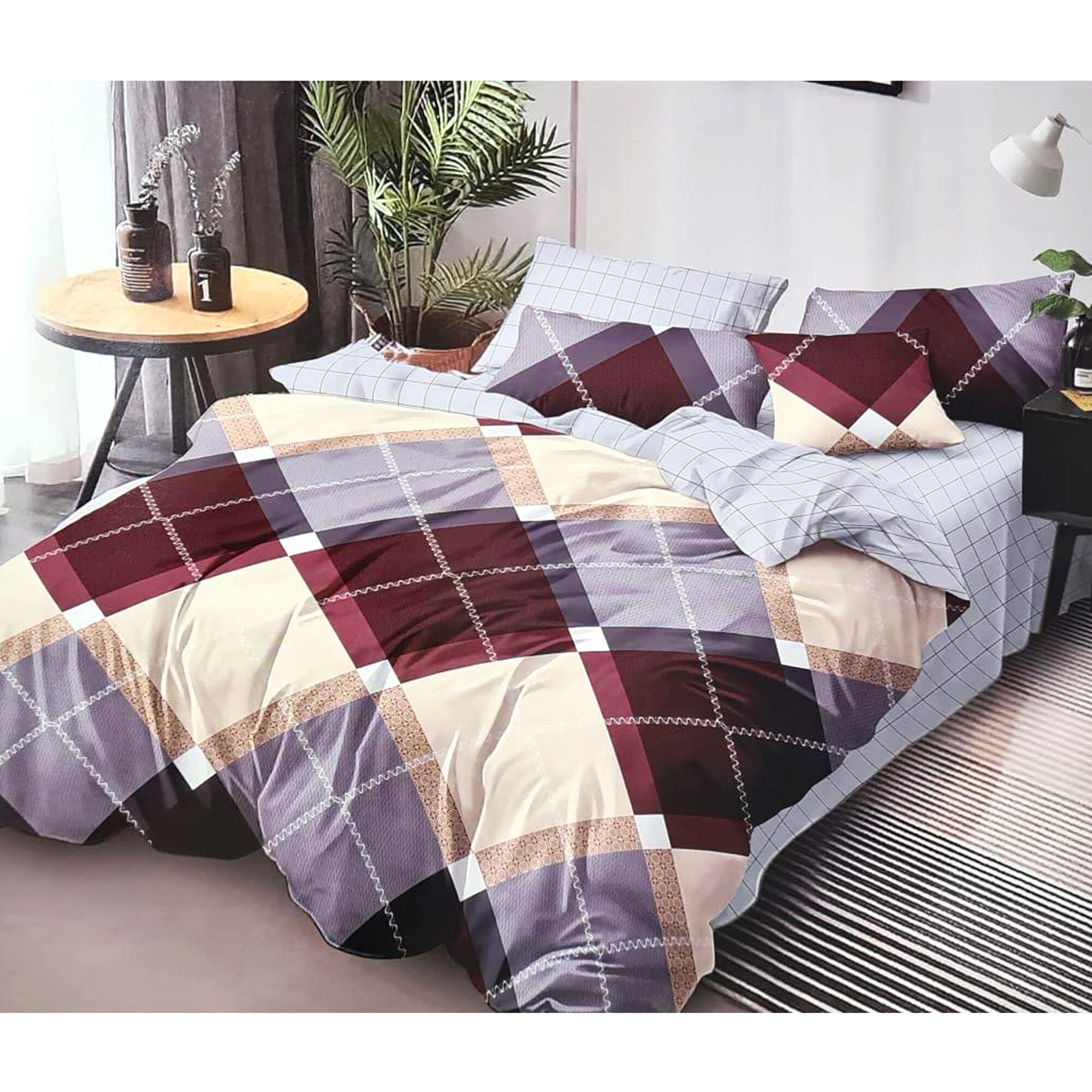 Set lenjerie de pat, Pucioasa, 2 persoane, 6 piese, bumbac, multicolor