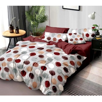 Set lenjerie de pat, buline, 2 persoane, 6 piese, bumbac, multicolor Set lenjerie de pat, buline, 2 persoane, 6 piese, bumbac, multicolor