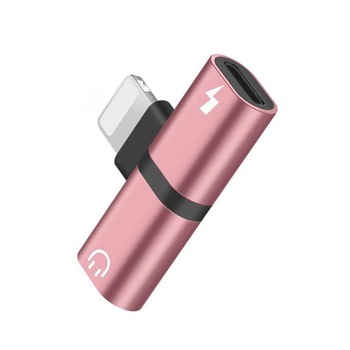 Adaptor 2in1 Lightning, pentru iPhone, iPad, Splitter casti si charger, Roz Adaptor 2in1 Lightning, pentru iPhone, iPad, Splitter casti si charger, Roz